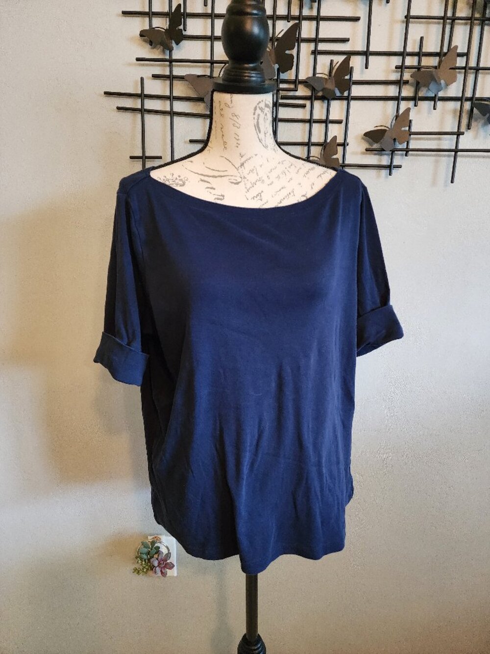 Lauren Ralph Lauren navy boat neck Short length sleeve top